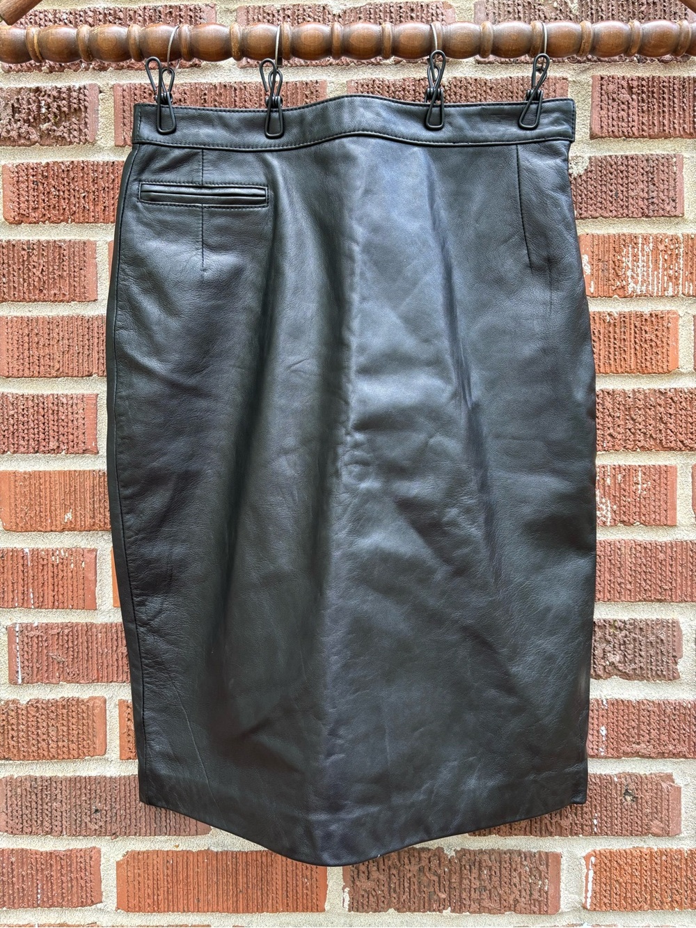 Vintage Rem Garson Pencil Skirt Womens 8 Black Leather Lined Pocket Buttery soft